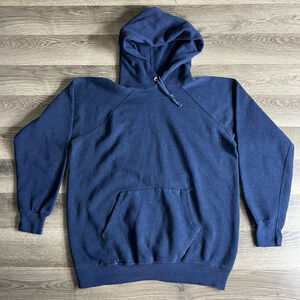 VTG Champion Hoodie Fits Small Blue Bar‎ 1970s Raglan Sweatshirt Made in USA